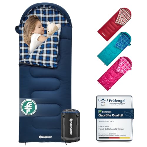 KingCamp Kinderschlafsack Schlafsack Winter Warmer Deckenschlafsack 3-4 Jahreszeiten für Kinder beim Camping Trekking 170 x 70 cm Komfort: 7°C 1.4 KG,(Navy, Rechts)