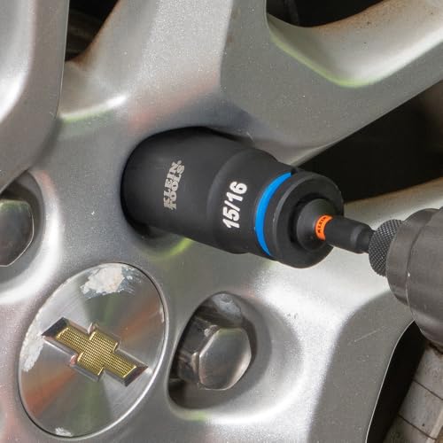 Image of Klein Tools 65111IMPCT KNECT Deep-Well Impact Socket Set, 1 /2-Inch Drive, SAE, Color Coded, MODbox Case, Impact Adapter and Extension, 14-Piece