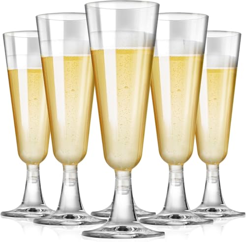Ichigo Ichie 50 Copas de Champán de Plástico Duro 150ml, Copas de Cava Flauta Reutilizables para Brindis, Cócteles y Postres, Ideal para Bodas, Cumpleaños y Celebraciones