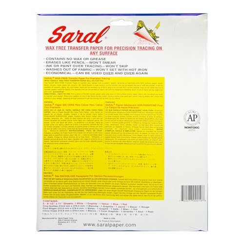 Saral Paper Corp Wax Free Transfer Tracking Paper Sampler Pack - One 8.5 Inches x 11 Inches Sheet for Each Color (Red, Blue, Yellow, White, Graphite) - Thumbnail 2