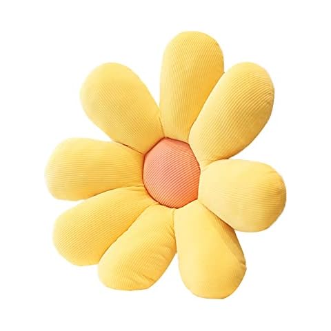 CHOBES Mini Daisy Plush Flower Throw Pillow Cushion,Girls Bedside Sleep Pillow Room Bay Window Sofa Decoration Chair Cushion Pillow Washable YELLOW 23INCH Cover