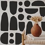 Large Boho Geometric Wall Decal Abstract Art Sticker, Modern Irregular Bohemian Shapes Decals, Peel and Stick Black Vinyl Wall Stickers for Bedroom, Living Room Decor