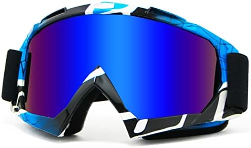 CoPvner ATV Dirt Bike Motorcycle Goggles for Men Motocross Riding Goggles UV400 OTG Offroad Goggle MX Helmet Racing Four Wheeler Goggles for Adults Women Youth Kids (Blue Black Frame+Color Blue Lens)