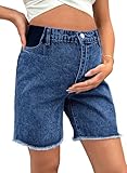 BLENCOT Maternity Jeans for Women Pregnancy Summer Shorts Elastic Waist Raw Hem Stretchy Plus Size Denim Jorts with Pockets Causal Jean Bottoms Medium Ashleigh Blue