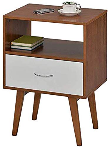 Image of MAMTA DECORATION Sheesham Wood Bedside Table with Drawers and Shelf Storage for Bedroom Living Room Home End Tables Wooden Nightstand Sofa Side Table Furniture (White and Dark Oak Finish)
