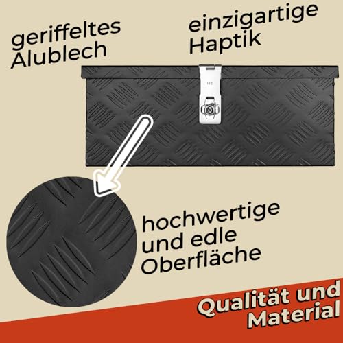 Trucky Deichselbox Schwarz Werkzeugkasten Truckbox Alu Box Anhänger Kiste mit Deckel Abschließbar Alubox Transportbox Werkzeugbox Aluminium Aufbewahrungsbox D015