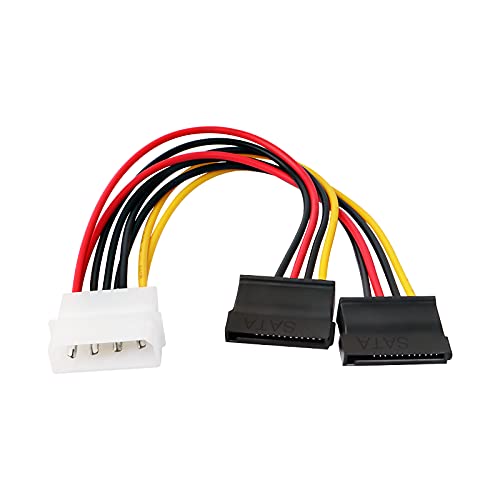 Molex auf SATA Stromkabel, LP4 Molex 4 Pin auf 2 Head SATA 15 Pin Power Splitter Kabel, Male Molex auf Female SATA Adapterkabel für PC Netzteil zur Stromversorgung von HDD/SSD/DVD - RW/Festplatte