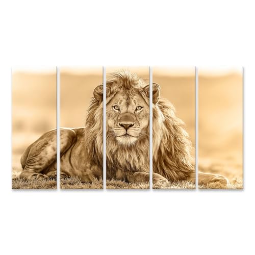Tableau sur toile lion majestueux décoration de salon animaux 5 pièces XXL
