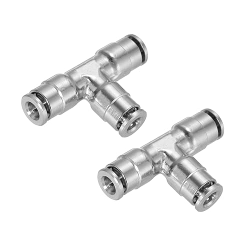 QUARKZMAN 4mm OD Raccordi a Compressione a T Push Raccordi Linea d'Aria a T a 3 Vie con Connessione Rapida in Ottone Nichelato, Argento 2pz