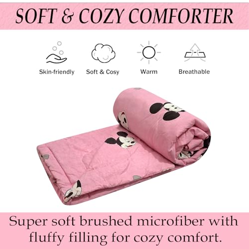 Image of MORADO Glace Cotton AC Comforter /Blanket /Quilt for Single Bed | Soft & Breathable Lightweight AC Quilt | Reversible All Season Bedding Comforter |Size 60x90 Inches,Pink & Micky,Single