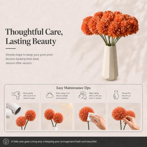 Image of Mandy's 12pcs Artificial Orange Ball Chrysanthemum Flowers