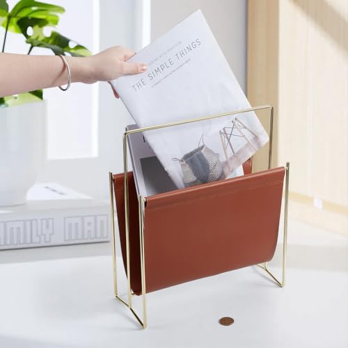 UNICRAFTALE Moderner Brauner Zeitschriftenständer Aus 30x13.5x35.5cm Dickem PVC Kunstleder Mit Metallbeschichtetem Eisenrahmen Ideal Für Zuhause Büro Und Badezimmer.