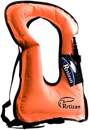 Rrtizan Snorkel Vest, Adults Portable Inflatable Swim Vest Jackets for Snorkeling Swimming Diving Safety(Orange)