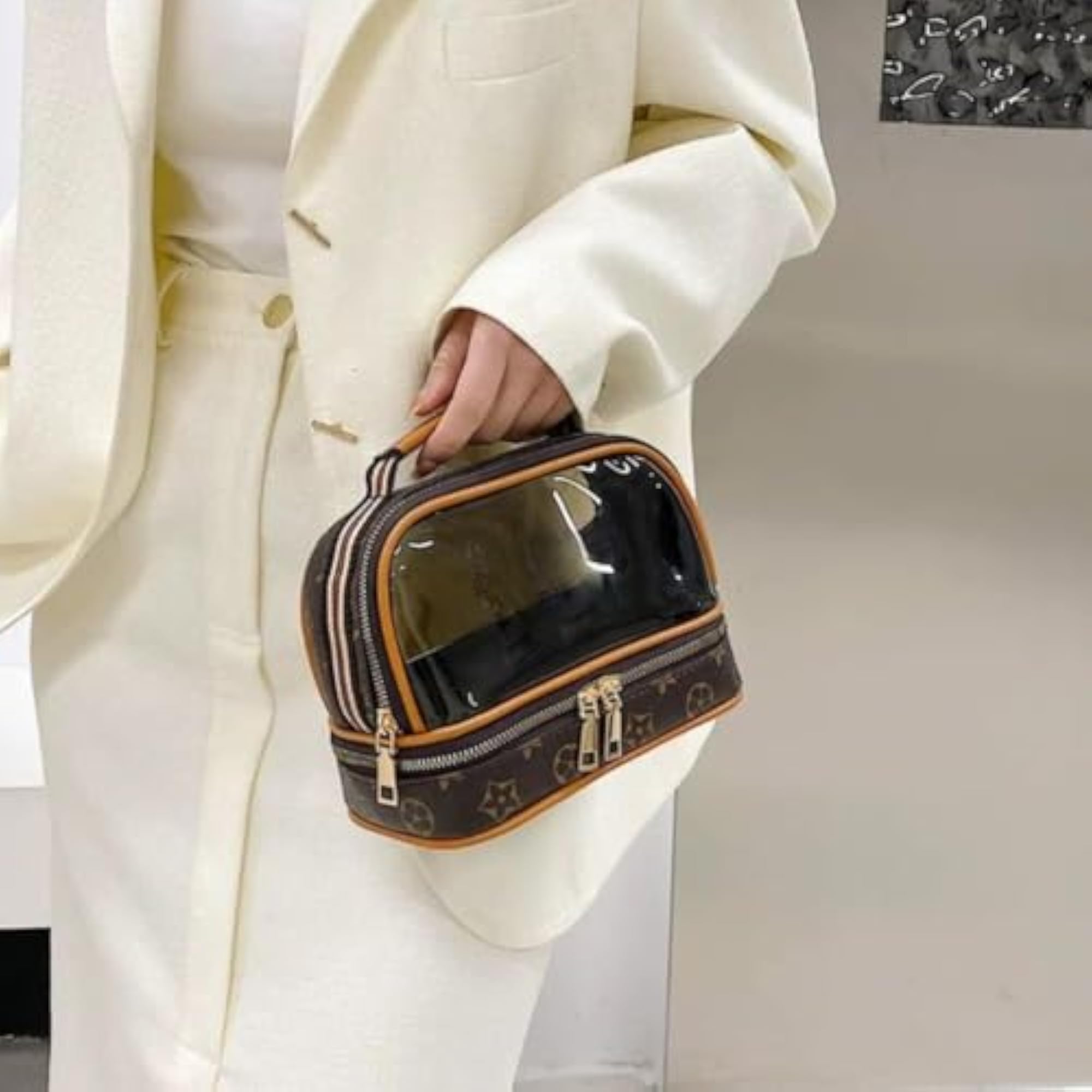 Double Layer Water Resistant Travel Cosmetic Bag, Clear Pouch