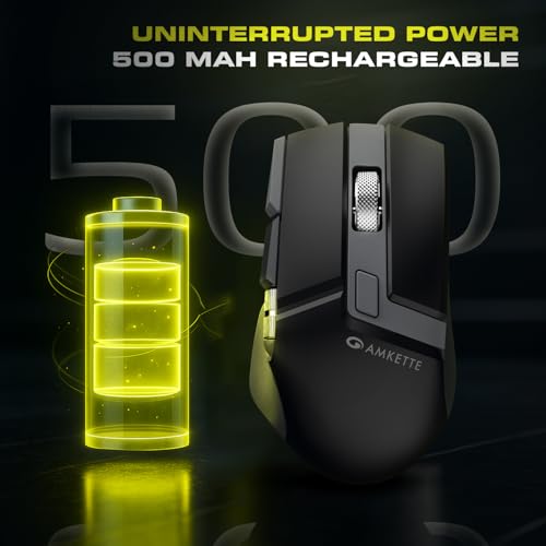 Image of Amkette XS Series Flow S Ergonomic Wireless Mouse /Bluetooth Mouse with Side Scroll, 2.4G + 3xBT, 7 Buttons, Multi-OS,3200 DPI Adjustable, 1000Hz Polling, 800mAh Rechargeable