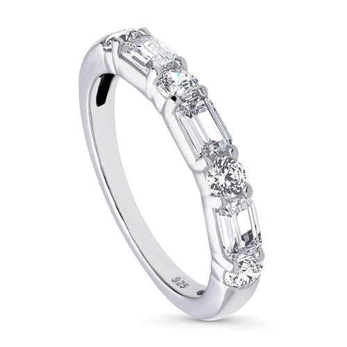 BERRICLE Sterling Silver Art Deco Rings Half Eternity Ring for Women, Cubic Zirconia CZ