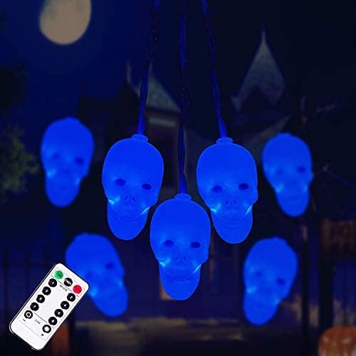 Halloween Skeleton Skull String Lights, Halloween Decoration Spooky Lights with 30 LEDs，Waterproof 8 Modes Twinkle Lights，Halloween Indoor/Outdoor Party, Yard, Haunted House Decorations（Blue）