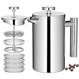 Miuly French Press Coffee Maker,21Oz Stainless Steel French Press with 3 Level Filtration System，Double Wall Insulated French Press with 4 Filters and 1 Metal Spoon