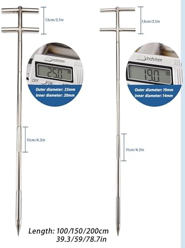Stainless Steel Soil Sampler Probe T-Handle for Lawn & Garden - 38mm, 200CM (78.7IN) - Perfect for Powder & Grain Soil Sampling in Farms & Gardens