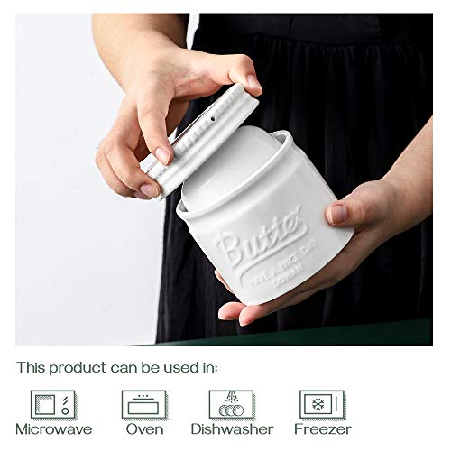 DOWAN Französische Butterdose Keramik Butterglocke mit Wasserkühlung, Weiß – Ansicht 6
