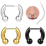 ZS Anillos de nariz falsos sin rosca, sin estiramiento, para piercing de nariz de 16 g, anillos de nariz pesados de acero inoxidable de 8 mm y 10 mm, anillos de tabique falsos para mujeres y hombres