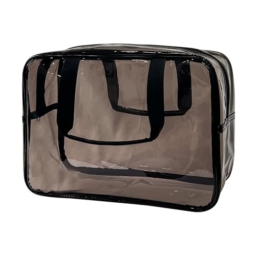 TotePrint PVC Black Pure Color Transparent Gift Pouch Wash Travel Makeup Cosmetic Bag with Handle for Travel Bathroom Toiletry Organizer (Black)
