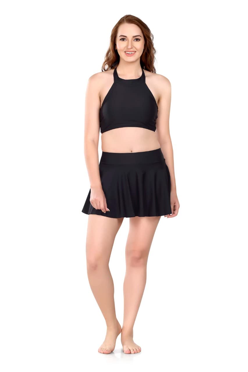 AdderyHalter Neck Swimwear for Women | Swim wear | Stylish Swimming Costume for Women | Swimwear for Women | Two-Piece Swimsuit | Charcoal Black Swimsuit | Durable Fabric