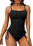 SOCIALA Ribbed One Piece Swimsuits for Women Tie Side High Cut Bathing Suits Padded Monokinis Black Small