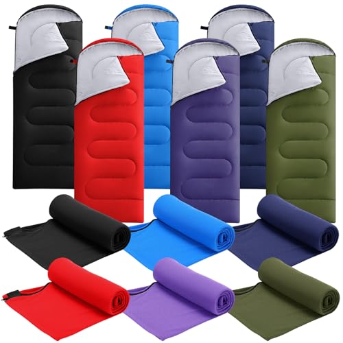 Hahafelt 6 Pack Sleeping Bags with Fleece Liners for Adults Bulk Lightweight Waterproof Camping Sleeping Bags Set for Summer Camp Church Trip Emergency Relief Outdoor Hiking Backpacking(Colorful)