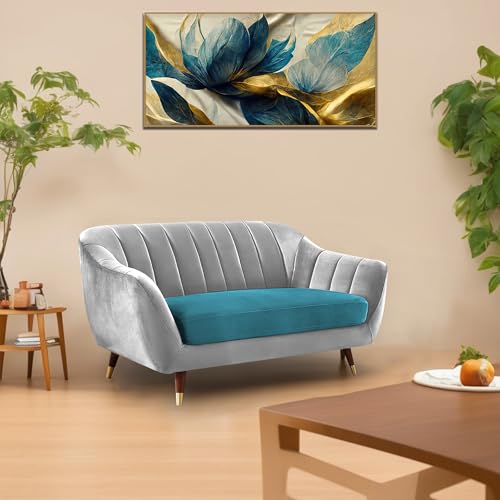 Image of Casaliving Anyse 2 Seater Sofa Set for Living Room (Turquise Grey Fabric) Premium Fabric Sofa