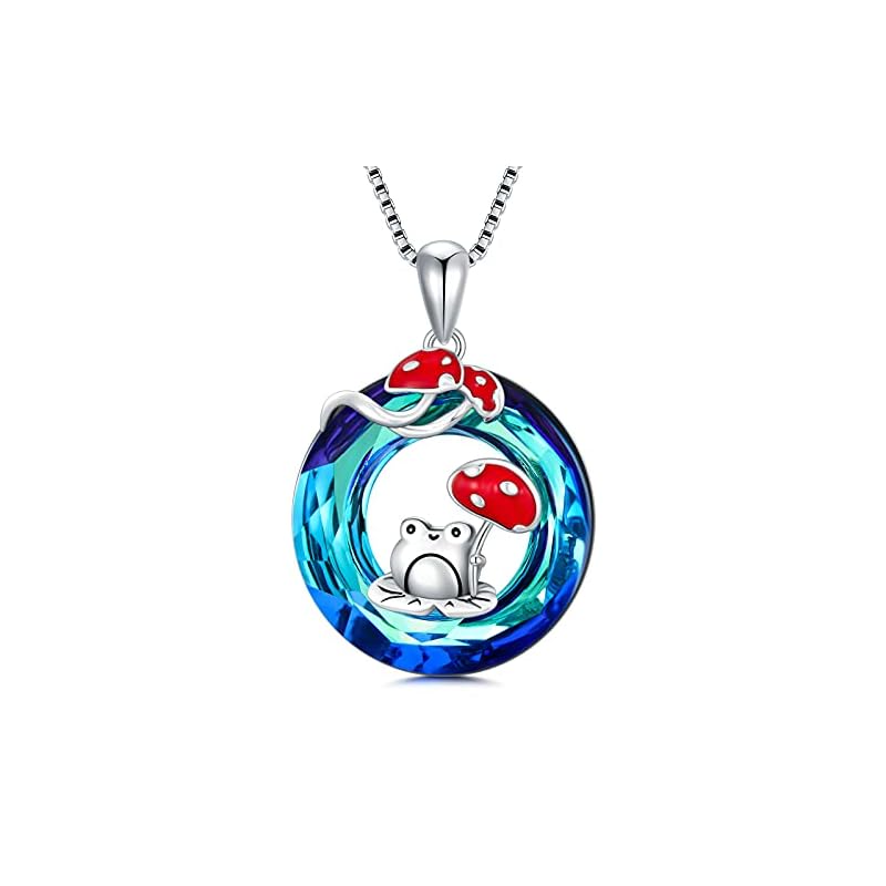 YOSOPRETTY Mushroom Frog Necklace for Women 925 Sterling Silver Mushroom Crystal Pendant Jewelry Gifts for Mushroom Lovers