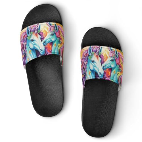 Uni-corns Rainbow House Sandals Non-Slip Bathroom Slippers Beach Summer Shoes for Men Women