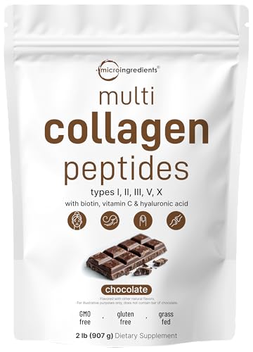 Image of Micro Ingredients Multi Collagen Peptides Powder, 2lb | Type I, II, III, V, X + Biotin, Vitamin C & Hyaluronic Acid | Chocolate Flavor | Supports Hair, Skin & Joint Health | Keto, Non-GMO