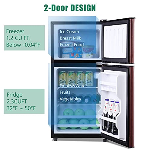 Krib Bling 3.5 Cu.ft Portable Mini Fridge With Removable Glass Shelves, Compact Refrigerator 2 Door Fridge With,Small Refrigerator Storage Cooler For Office, Dorm, Apartment,Bar Wood #TOP4