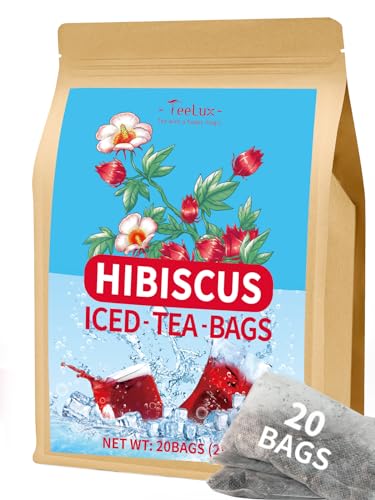 Image of TeeLux Hibiscus Iced Tea, Family Sized Hibiscus Tea Bags, Natural Hibiscus Flowers Herbal Tea, Refreshing Tart Flavor, Caffeine Free, 20 Count
