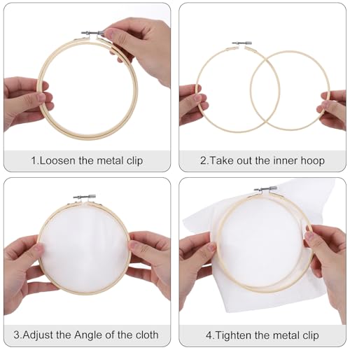 Image of MECCANIXITY 12 Pieces 9 Inch Embroidery Hoops Adjustable Round Bamboo Circle Cross Stitch Hoop Ring for Art Craft Handy Sewing Needlework DIY Decoration