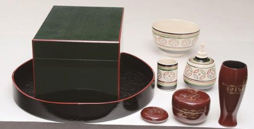 茶箱セット　美品　黒面朱　利休茶箱　花筏春秋棗　織部振り出しなど、　茶道具 茶道具 茶箱 基本10点 セット 【 花七宝 】（メーカー直送品