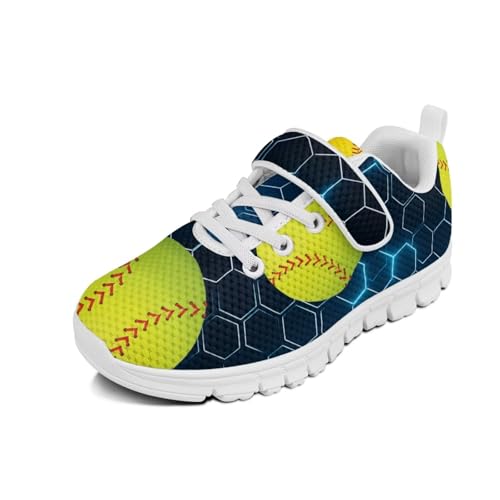 Ball Pattern Running Shoes Boys Girls Sneakers Lightweight with Hook and Loops Hiking Single Buckle Easy On Off Comfort Shoes for Kids