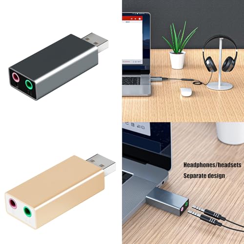 YUGSHNKFC USB to Headphone and Microhpone Adapter External Sound Card Enhances Auditory On PC and Laptops