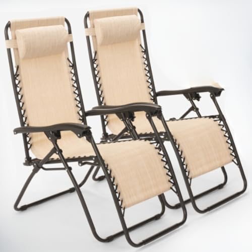Nakloe - Pack 2 tumbonas - Tumbona Plegable - Tumbonas Jardin Exterior - Tumbonas Jardin - Tumbonas Plegables requinable y con reposacabezas (Beig)