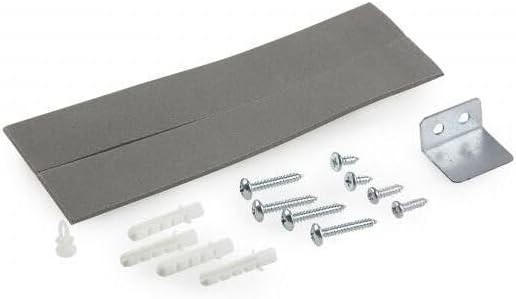 Screws, wall anchors, and a metal bracket from the mounting kit