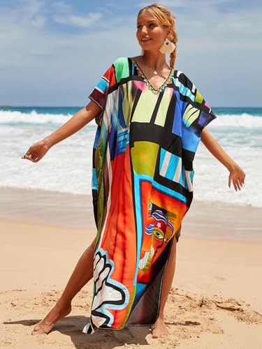 Image of NFVNKJ Women's Plus Size Beach Lounge Kaftan Maxi Dress Swimsuit Coverup for Women