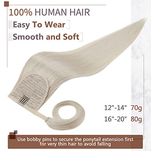 RUNATURE Blonde Ponytail Hair Extensions - Real Human Hair, White Blonde, 14 Inch, 70 Gram, 7-Ponytail-#800, 14inch/35.56cm - Image 3