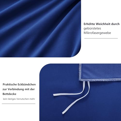 RUIKASI Bettwäsche 200x200 Blau 3teilig - Königsblau Mikrofaser Bettwäsche-Sets Oeko-TEX… – Ansicht 6