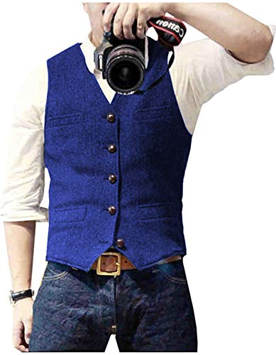 Image of Ceehuteey Mens Suit Vest Waistcoat Tweed Retro V Neck Wool Herringbone for Prom