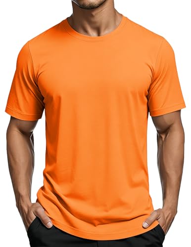 SMENG Tshirts Men UK Summer Quick Dry Gym Clothes UPF 50+ Wicking Sports T Shirts Short Sleeve Work Tops for Men Orange M