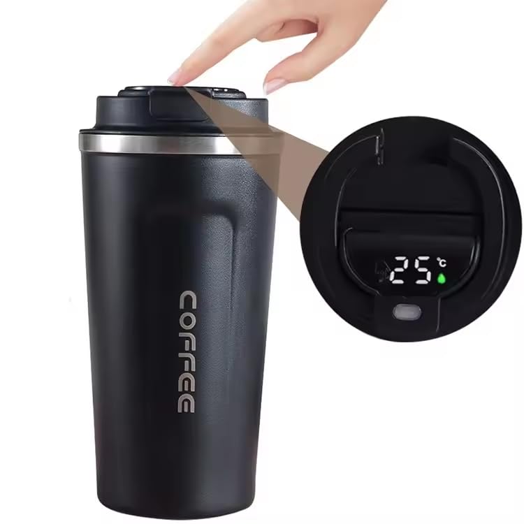 Image of Premium Stainless Steel Coffee Mug with Leak-Proof Lid - 510ml Vacuum Insulated Travel Tumbler for Hot & Cold Beverages, Double Walled Reusable Coffee Cup for Office, Home & Car (Glossy Black)