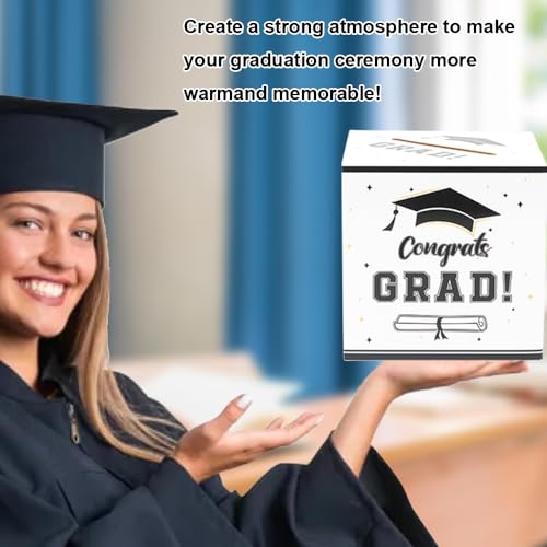 Image of Graduation Card Box 2026 Graduation Party Decorations Graduation Card Box Holder Foldable Congrat Grad Card Gift Box 2026 Graduation Decoration for Class of 2026 Graduations Party Supplies Favor White