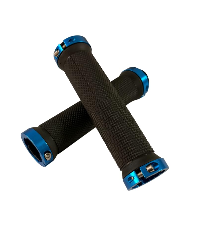 Image of Shrenik Cycle Hand Grip 13cms Length Non Toxic Anti-Slip with Colored Ring for MTB /City Bicycle Handlebar Grips (Black /Blue)