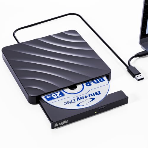 QDSYLQ Bluray Laufwerk Brenner Extern - USB-C Externes Blu Ray Laufwerk Bluray Player für PC, Externe Optische Laufwerke +/-RW ROM, Externer CD/DVD Brenner und Player für Windows Vista Linux MacOS